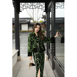 MR WATER水滴君《远山青黛》春季新中式国风女装旗袍气质绿色套装
