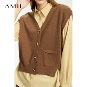 Amii针织马甲女2024春季美拉德穿搭针织衫短款设计感V领上衣