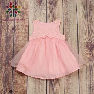 小猪bn品牌童装折扣，小中童女宝宝婴童装，梭织无袖浅粉红连衣裙