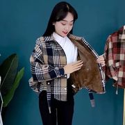 洋气加绒保暖格子衬衣女，秋冬款2023百搭时尚休闲宽松衬衫外套