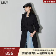 lily2024春女装复古双排扣气质，英伦风衣显瘦腰带长款风衣外套