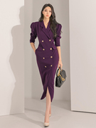 紫色风衣裙子连衣裙女秋装2023西装裙通勤包臀显瘦高级感时尚