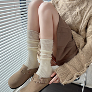 秋冬条纹烟灰色中筒袜咖啡色堆堆袜子美拉德靴子袜子JK白色小腿袜