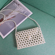 串珠成品简约横款珍珠包diy编织包镂空(包镂空)斜跨包百搭小包包女手机包
