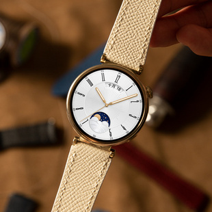 MoMoDiz 适用于华为WatchGT4表带41mm女款手表表带Epsom手掌纹小牛皮gt3watch4纯手工定制华为手表表带轻奢