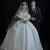 影楼主题婚纱2022白色抹胸，韩式缎面泡泡，袖情侣蓬蓬裙摄影拍照服装