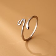 纯银蛇形开口戒指女简约时尚设计韩版气质个性小动物尾戒指环手饰