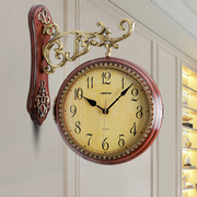 现代双面挂钟客厅创意钟表简约欧式家用时钟复古挂墙表装饰石英钟