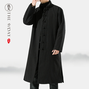 中国风亚麻长款棉衣男羽绒服中式复古加厚唐装宽松大码保暖外套