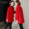红色双面呢羊毛大衣女士，2020秋冬中长款高端毛呢外套韩版时尚
