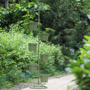 创意铁艺小鸟雨伞五连桶花盆花架复古做旧落地式阳台花园庭院造景