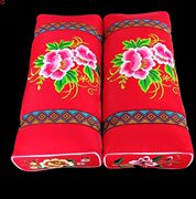 爵彩庆阳纯手工绣花家用结婚长方形枕头芯一对荞麦壳红色刺绣大人