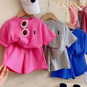 韩国童装男女童运动套装洋气时髦2023夏季儿童上衣短裤休闲两件套