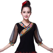 广场舞上衣短袖女夏装，莫代尔跳舞服装，中老年新疆舞舞蹈服演出
