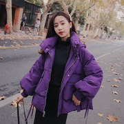 紫色面包服女短款棉衣羽绒棉服2020冬韩版宽松bf潮学生小个子