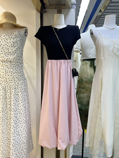 韩版夏季潮流时尚韩国东大门显瘦纯棉短袖个性撞色拼接连衣裙