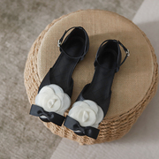 匠逅法式晚风山茶花鞋子设计感高级夏季凉鞋低跟半包单鞋