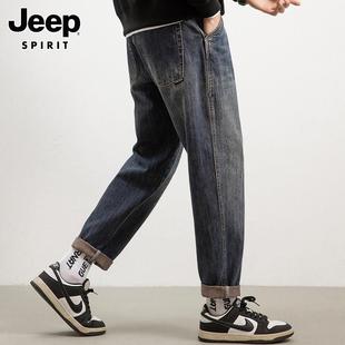 jeep吉普牛仔裤男士秋季2023潮牌直筒长裤子，宽松复古锥形裤男