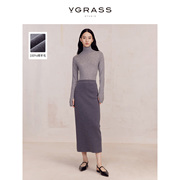 甄选100%羊毛VGRASS简约质感针织半裙冬季纯色包臀裙