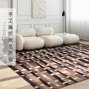 高档藏羊100l手工丝毛地毯，羊毛加丝无胶简约中古风卧室客厅毯