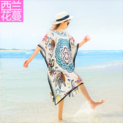 民族风沙滩罩衫裙雪纺，巴厘岛三亚出境度假旅游外搭宽松中长裙个性