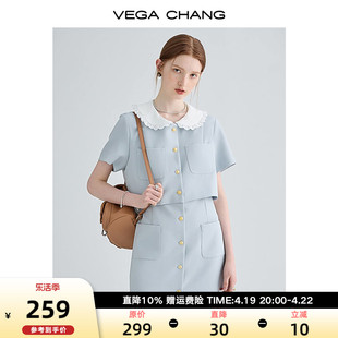 VEGA CHANG假两件连衣裙女2024夏季高级感小个子法式显瘦裙子