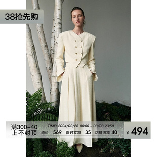 unspoken春季白色小香短外套，女宫廷风，设计感小众新中式半身裙套装