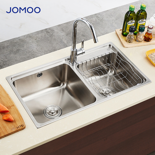 jomoo九牧水槽套餐，304不锈钢洗菜盆双槽加厚拉丝厨房洗碗水池水盆