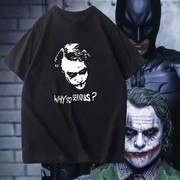 蝙蝠侠2黑暗骑士小丑印花短袖，男女希斯莱杰高哥谭市纯棉半截袖t恤