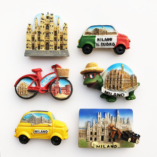 意大利米兰创意地标旅游纪念装饰工艺品立体巴士自行车磁铁冰箱贴