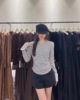 2023秋季韩版时尚小香风，针织衫女褶皱垫肩，修身显瘦打底衫上衣