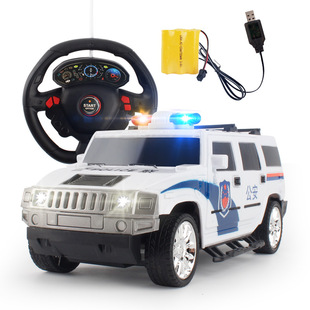 方向盘遥控警车汽车模型仿真儿童玩具，车可充电警公安车110男孩特