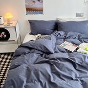 定制极简风纯棉床盖床笠款四件套床上用品被套被罩1.8米床纯色全