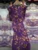 南油女装2024夏真丝(夏真丝，)印花连衣裙法式紫色，v领桑蚕丝短袖中长裙