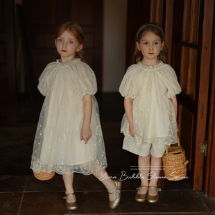 女童姐妹款小众刺绣，蓬蓬裙娃娃衫宝宝，夏季洋气短袖连衣裙衬衫潮