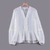 Z1欧美外贸薄宽松透视复古性感雪纺长袖白色衬衫女士排扣套头