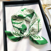 绿色真丝丝巾女士2023搭配衬衣高级脖子装饰小丝巾送礼盒包装
