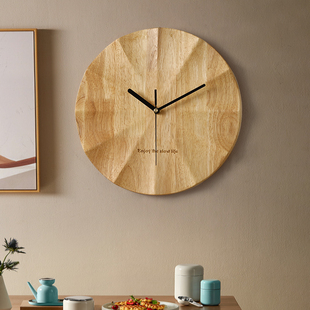 侘寂实木日式客厅挂钟创意挂墙简约时钟高级感原木风钟表装饰艺术
