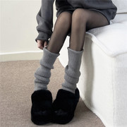 灰色针织袜套踩脚款奶油般温柔风毛线堆堆袜护腿保暖腿套黑白