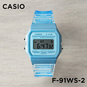 卡西欧手表casiof-91ws-2果冻兰色，防水复古时尚，简约电子小方表