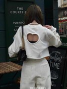 workshop韩国2024春款女装，时髦褶皱超长袖心形露背短款卫衣