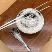 银碗筷宝宝认干亲满月周岁礼盒套三件套银餐具银筷子银碗