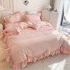 ins网红粉色全棉床上四件套纯棉，100公主风少女，心荷叶边被套床裙款