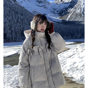 原创复古甜美可爱少女冬季加厚小个子，白鸭绒(白鸭绒，)羽绒服女设计感外套