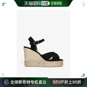 香港直邮潮奢 CastaÑer 女士Blaudel 交叉带绒面革高跟坡跟鞋