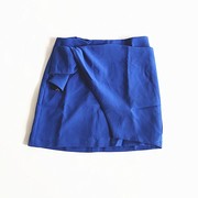 d16-4夏季女装清新宝蓝色高腰包(高腰包)臀显瘦不规则气质a字半身裙