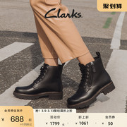 Clarks其乐女鞋秋冬马丁靴厚底增高中筒靴系带拉链街头朋克时装靴