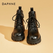 达芙妮daphne~马丁靴女2023秋季黑色，中筒皮靴小个子增高短靴