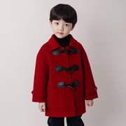 男童红色外套过新年本命年毛呢大衣纯羊毛双面尼大衣兔年加厚保暖