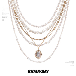 复古美式女高 SUMIYAKI珍珠项链女多层叠带高级感轻奢小香风颈链